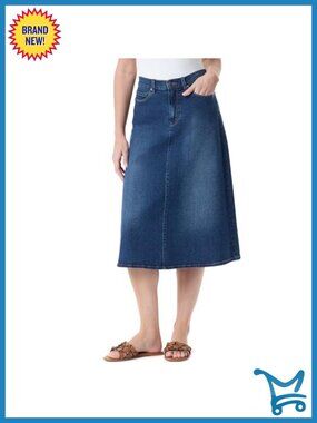 High Waist 5-Pocket Zip Front A-Line Skirt Below Knee Casual